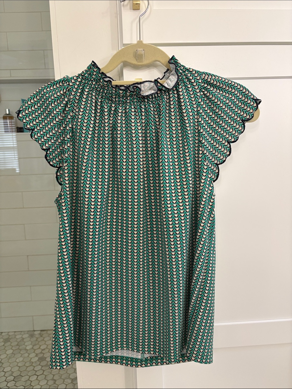 MELLODAY Green Patterned Flutter-Sleeve Tunic